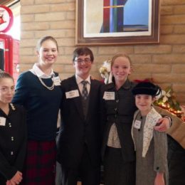 Silver State Chautauqua presenters-Breanna Lumsden, Katie Drinkwater, Tom Drinkwater, Emma George,Hallee Lumsden at NWHP Holiday Tea