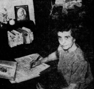 Effie Mona Mack at her typewriter 1947